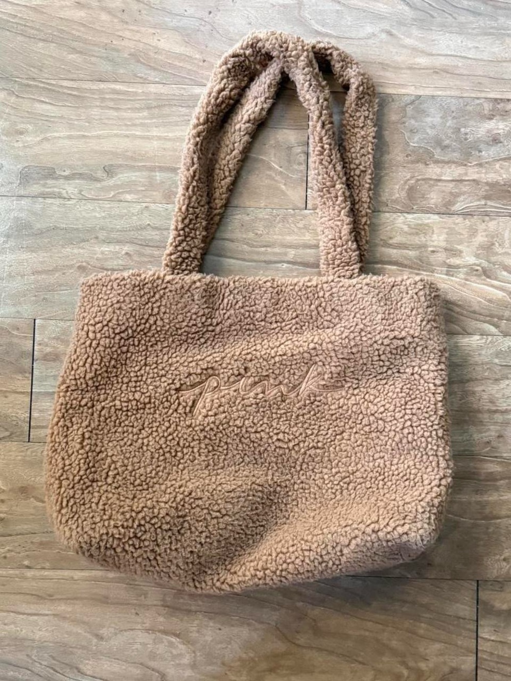 PINK Victoria's Secret Teddy Sherpa Tote in Camel Brown